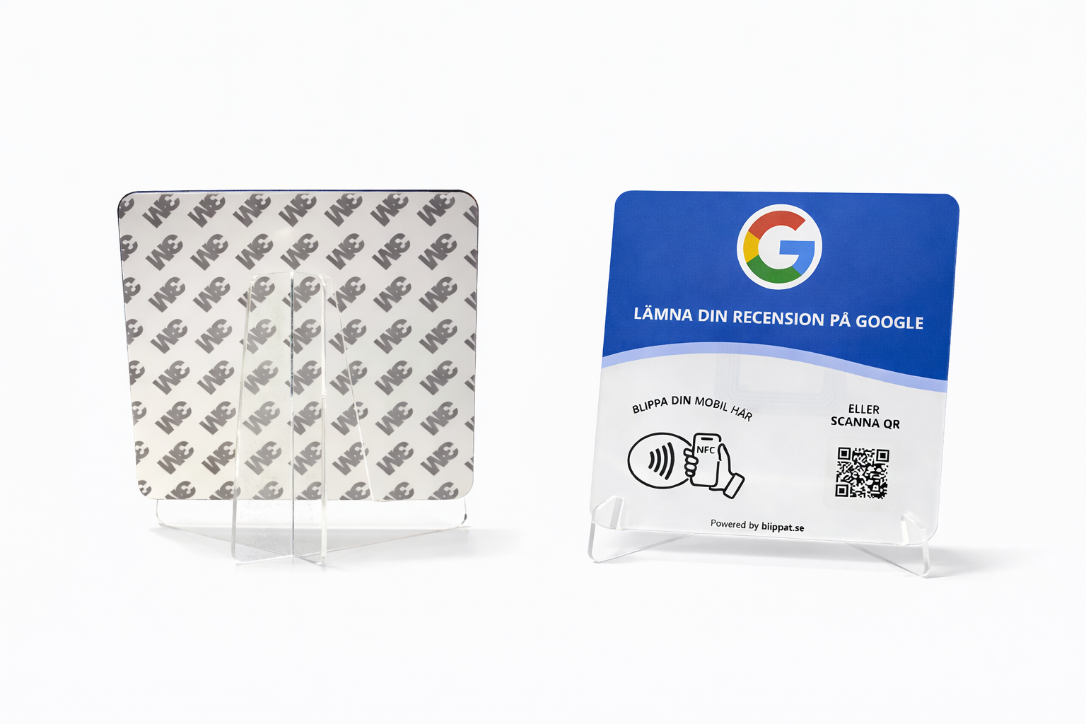 Google skylt med qr kod & nfc av blippat.se